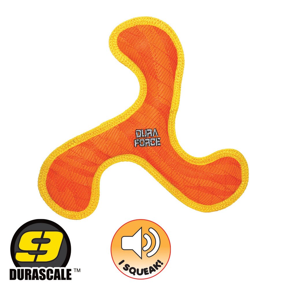 DuraForce BOOMERANG Tiger Orange/Yellow 26cm - Tuff Scale 9 (3 Squeakers)