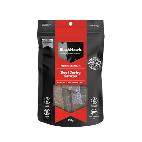 BLACK HAWK DOG TREATS BEEF JERKY STRAPS